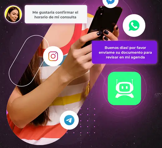 Cliente escribiendo por varias redes y recibiendo respuesta del chatbot